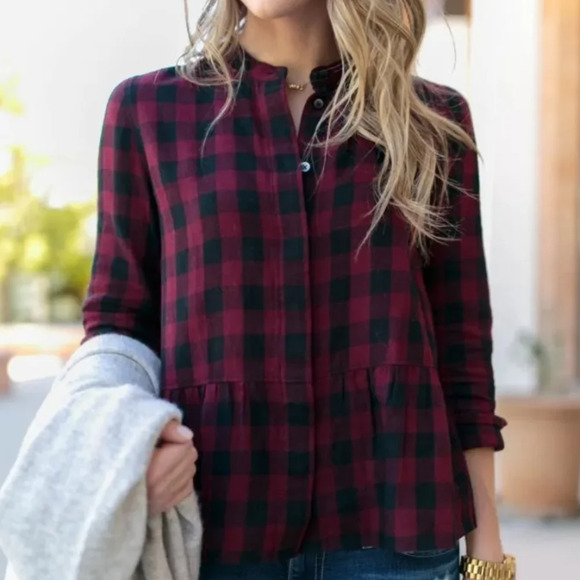 Madewell Tops - Madewell lakeside buffalo peplum shirt size M